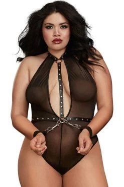 Dreamgirl BDSM Lingerie Teddy With Clasped Wrist Restraints Play Set