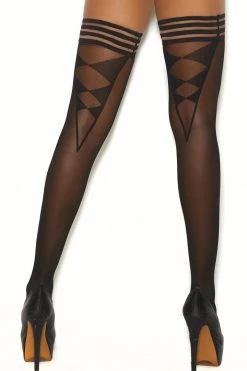 Elegant Moments Hosiery Black Opaque Thigh Highs & Striped Tops