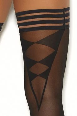 Elegant Moments Hosiery Black Opaque Thigh Highs & Striped Tops