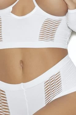 Elegant Moments White Open Cup Cami And Booty Shorts Set Bodystocking Lingerie