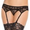Elegant Moments Black Lace Garter And Triangle Back Panties
