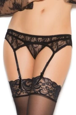Elegant Moments Black Lace Garter And Triangle Back Panties
