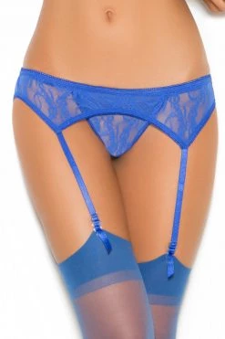 Elegant Moments Lingerie Blue Lace Garter And Triangle Back Panties