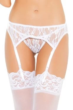 Elegant Moments Lingerie White Lace Garter And Triangle Back Panties