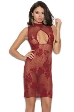 Elegant Moments Lingerie Turning A New Leaf Burgundy Lace Dress