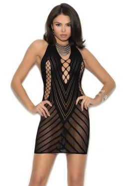 Elegant Moments Soft Edges Black Bodystocking Dress Bodystocking Lingerie