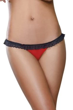 Dreamgirl Red Heart Panties With Black Lace Trim