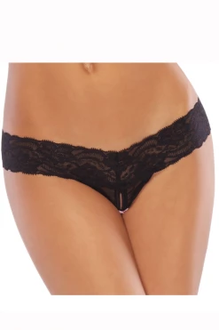 Coquette Peek-A-Boo Satin Bow Panty- Black