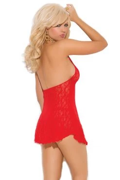 Elegant Moments Red Lace Halter Mini Dress Lingerie