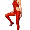 Music Legs Red Halter Zebra Print Cutout Crotchless Bodystocking