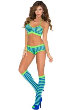 Elegant Moments Neon Blue & Green Cami Booty Shorts & Stockings Lingerie 9 Elegant Moments Neon Blue & Green Cami Booty Shorts & Stockings Lingerie