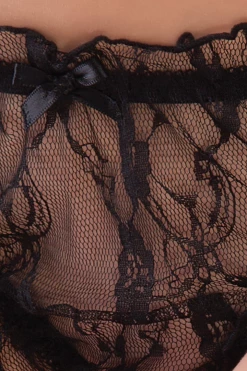 Coquette Ruffled Trim Floral Mesh Panty- Black