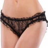 Coquette Ruffled Trim Floral Mesh Panty- Black