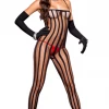 Music Legs Bodystocking Lingerie Sheer & Opaque Striped Crotchless Body Stocking