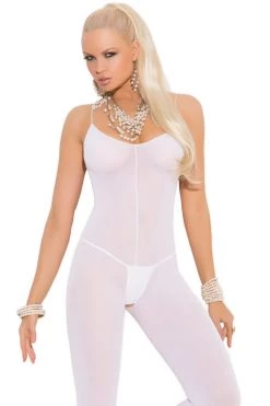 Elegant Moments White Opaque Crotchless Body Stocking