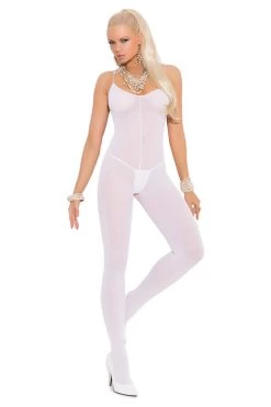 Elegant Moments White Opaque Crotchless Body Stocking
