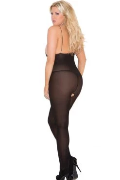 Elegant Moments Black Opaque Crotchless Body Stocking Bodystocking Lingerie