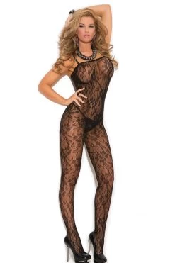Elegant Moments Black Rose Crotchless Lace Body Stocking