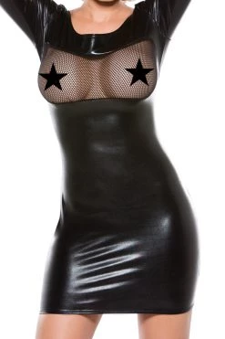 Allure BDSM Lingerie Fishnet & Wet Look Long Sleeve Mini Dress 8 Allure BDSM Lingerie Fishnet & Wet Look Long Sleeve Mini Dress