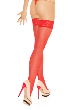 Elegant Moments Hosiery Red Sheer Lace Top Thigh High Leggings