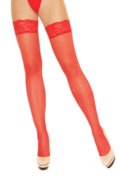 Elegant Moments Hosiery Red Sheer Lace Top Thigh High Leggings
