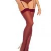 Elegant Moments Burgundy Sheer Thigh High Leggings