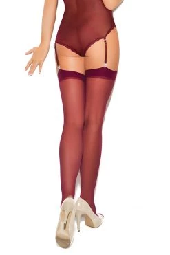 Elegant Moments Burgundy Sheer Thigh High Leggings