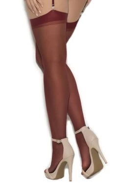 Elegant Moments Red Wine Sheer Thigh High Leggings Hosiery