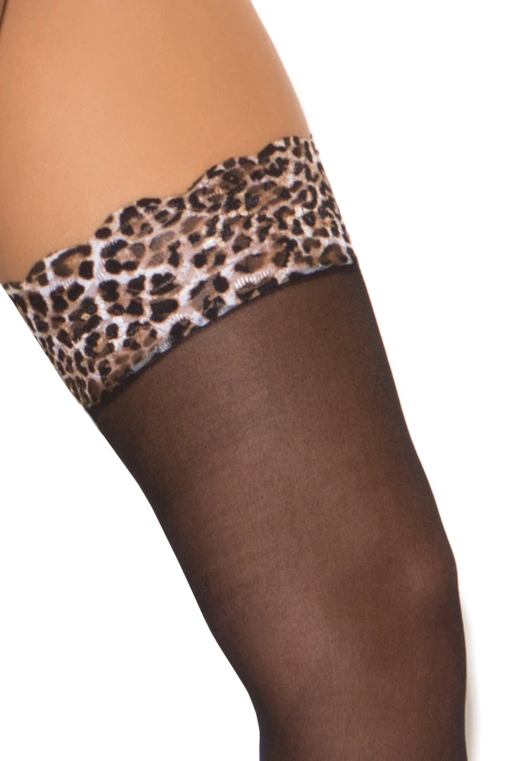 Elegant Moments Black Stockings With Leopard Lace Top Hosiery 5 Elegant Moments Black Stockings With Leopard Lace Top Hosiery