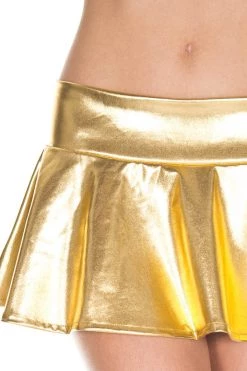Music Legs Wet Look Gold Pleated Mini Skirt
