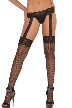 Elegant Moments Diamond Net Stockings With Lace Garterbelt Best Sellers