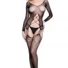 Be Wicked Long Sleeve Suspender Body Stocking Bodystocking Lingerie