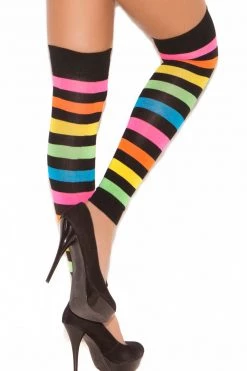 Elegant Moments Neon Rainbow Striped Leg Warmers