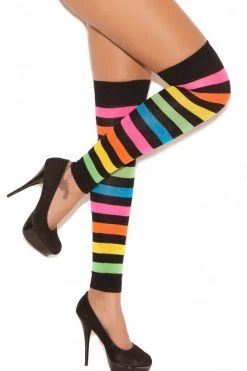 Elegant Moments Neon Rainbow Striped Leg Warmers