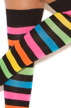 Elegant Moments Neon Rainbow Striped Leg Warmers