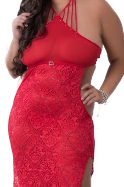 G World Intimates Lingerie Sensual Red Lace Night Dress