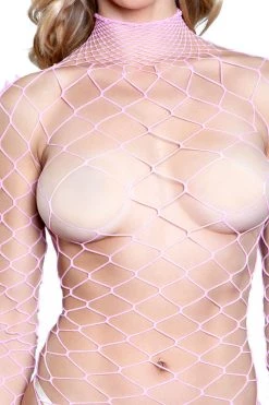Be Wicked Pink Wide Net Fishnet Bodysuit