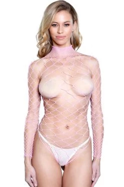 Be Wicked Pink Wide Net Fishnet Bodysuit