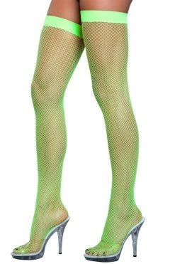 Be Wicked Glow In The Dark & Neon Banded Neon Green Fishnet Thigh Highs