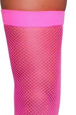 Be Wicked Banded Neon Pink Fishnet Thigh Highs