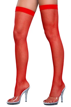Be Wicked Banded Red Fishnet Thigh Highs