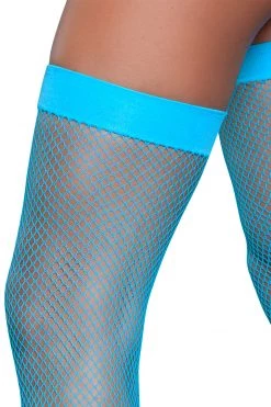 Be Wicked Banded Turquoise Fishnet Thigh Highs