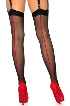 Leg Avenue Red Backseam Sheer Black Thigh Highs