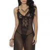 Elegant Moments Black Mesh Long Night Gown Set Lingerie
