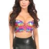 Daisy Corsets Latex Lingerie Lavish Rainbow PVC Glitter Lace-Up Short Bustier Top*