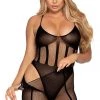 Leg Avenue Bodystocking Lingerie Two Piece Black Net And Opaque Bodysuit And Matching Skirt
