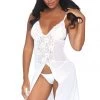 Leg Avenue Lingerie Two Piece White Mesh And Lace High Slit Gown With G-string