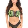 Daisy Corsets Lingerie Lavish Neon Green Fishnet & Faux Leather Lace-Up Short Bustier Top*