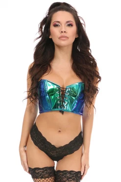 Daisy Corsets Lavish Teal/Blue Holo Lace-Up Short Bustier Top*