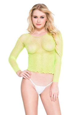 Music Legs Lingerie Long Sleeve Spandex Diamond Net Cami - NeonGreen